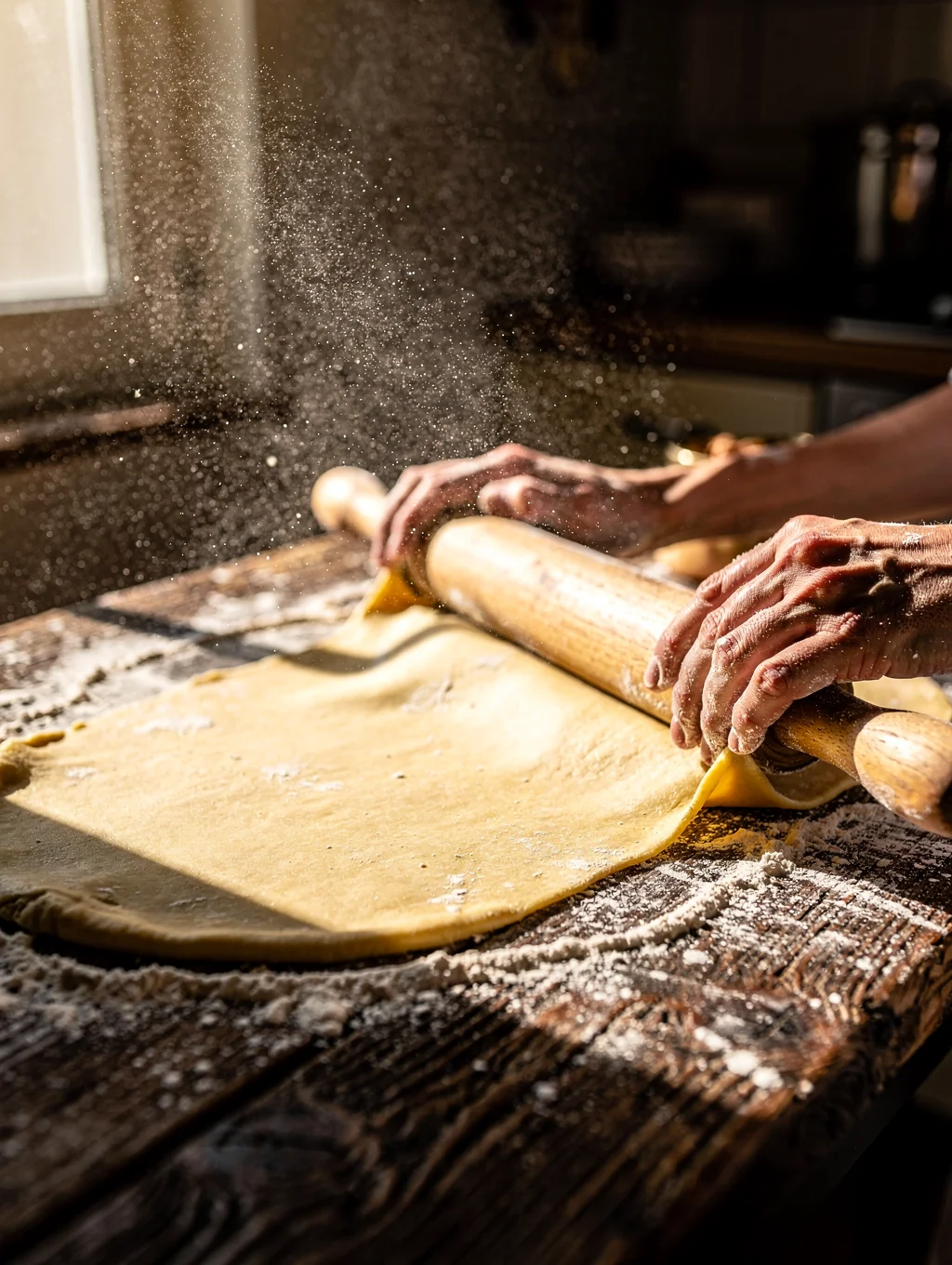 Chef preparing fresh handmade pasta in our kitchen