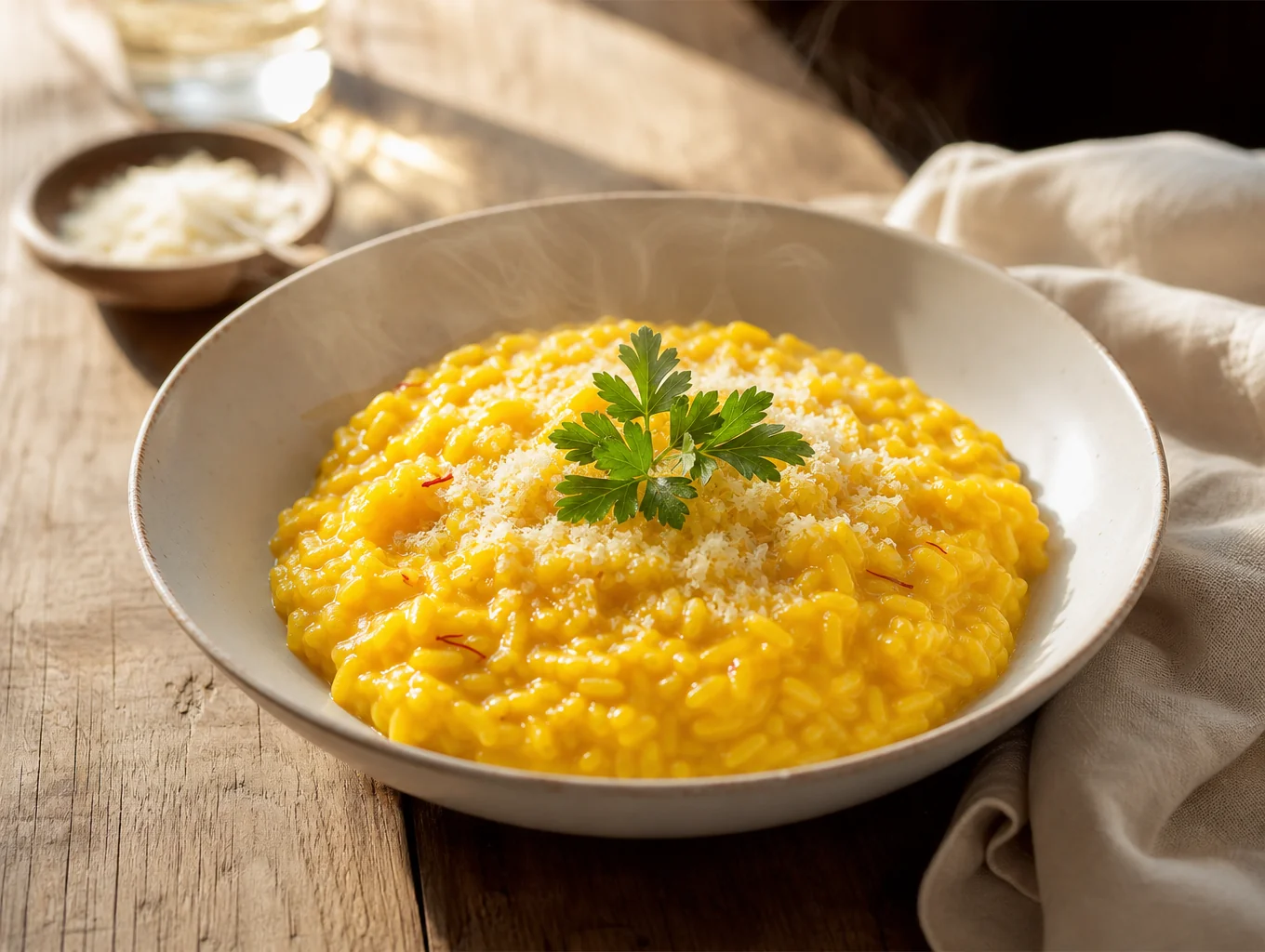 Golden saffron risotto with marrow garnish