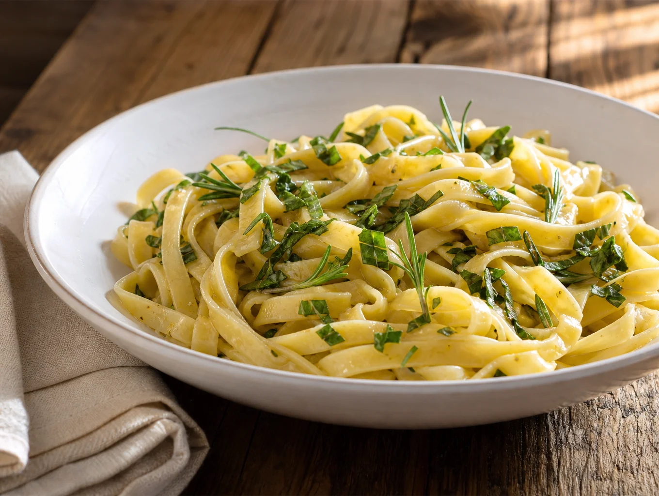 Freshly prepared seasonal pasta dish served on a ceramic plate