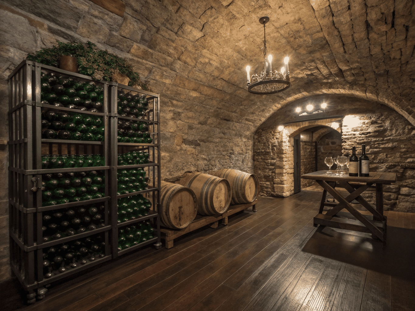 Wine cellar shelves filled with curated Italian wine bottles